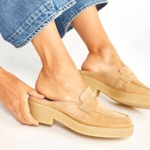Free People Women's Leighton Loafer Mules Beige Suede Leather Size 39